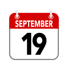 19 September, calendar date icon on white background.