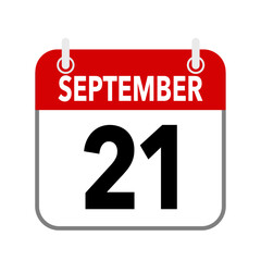 21 September, calendar date icon on white background.