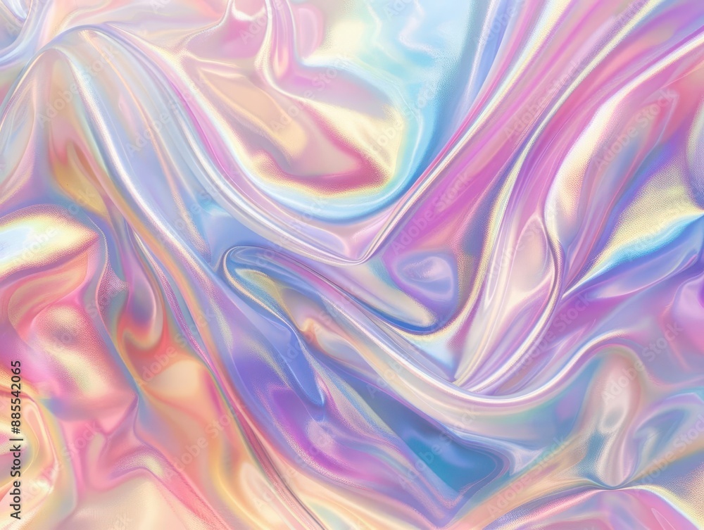 Poster iridescent holographic wave ripples across a fluid background soft gradients of pastel hues blend se