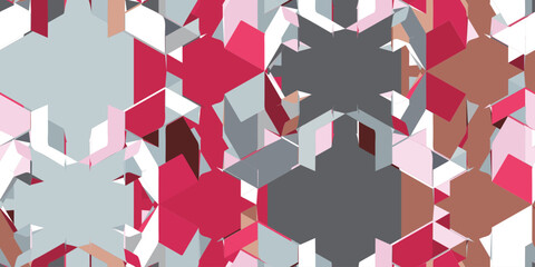 Geometric seamless pattern in memphis style with 3d geometric shapes. Isometric geometry in the style of 80s for promotional products, wrapping paper.