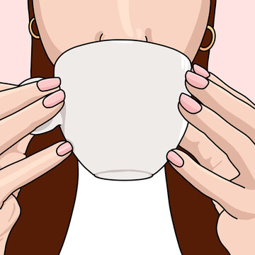 Illustration of a woman holding a coffee cup
