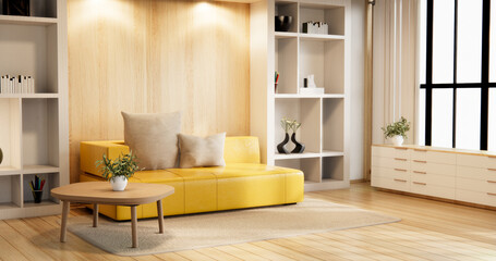 Fototapeta premium Mini sofa armchair on interior design,zen modern living room Japanese style.