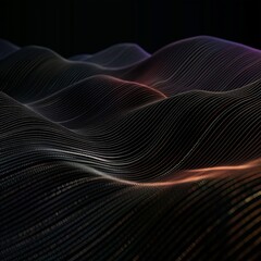 Fototapeta premium Dark digital background, tech waves pattern, digital data banner, audio mockup, glowing wavy mockup