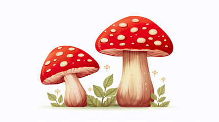 Adorable watercolor mushroom isolated on a stark white background
