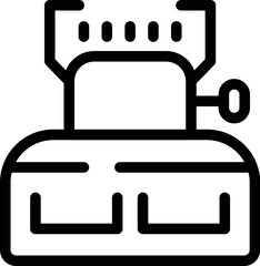 Simple line icon of a camping stove burning with a visible flame, perfect for representing cooking while camping