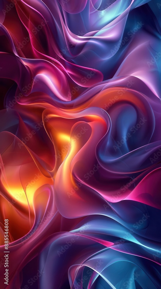 Poster digital 3d abstract background, smooth curves and vibrant gradients, ample copy space, generative ai