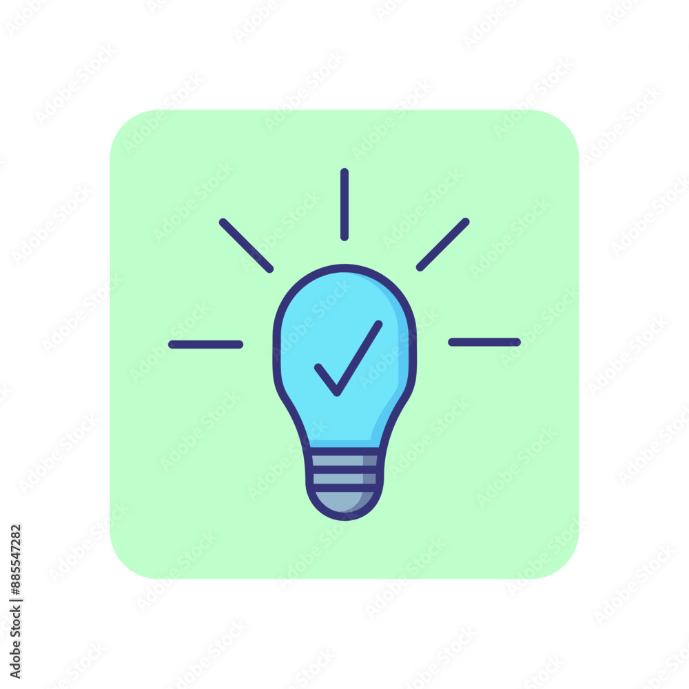 Poster idea line icon. checkmark in shining bulb. innovation concept. can be used for topics like eureka, f