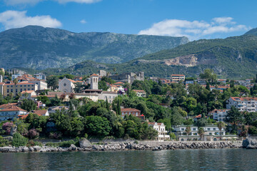 Montenegro's Herceg Novi: City Buildings from the Sea in Summer, Kotor Bay