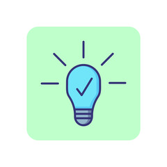 Idea line icon. Checkmark in shining bulb. Innovation concept. Can be used for topics like eureka, finding solution, startup