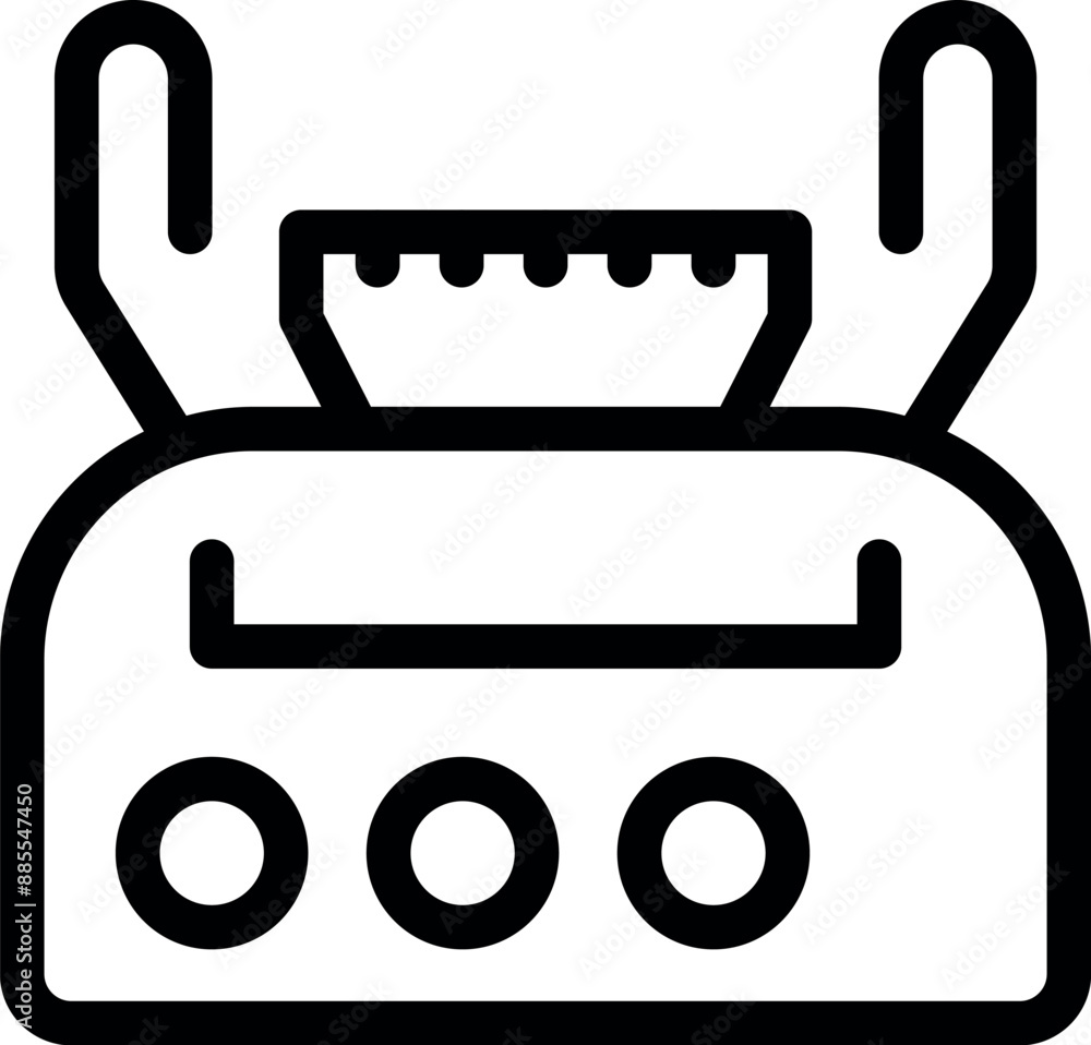 Poster simple line icon of a radio receiver with an antenna, representing broadcasting and audio technology