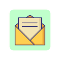 Message line icon. Open envelope with paper. Office concept. Can be used for topics like email, mailing, postal service, messenger, app design