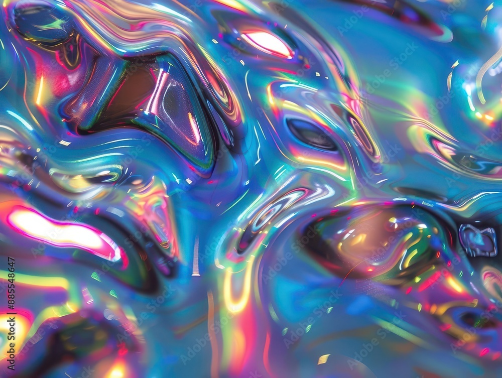 Aufkleber shimmering holographic background with iridescent waves of color fluid abstract patterns create a me