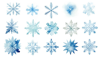 Fototapeta premium Snowflakes painted in watercolor and isolated on a white background