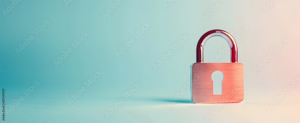 Poster a blue lock with a keyhole is displayed on a red background