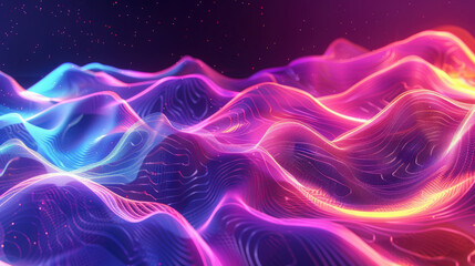 Obraz premium Neon Lights in Abstract Waves on Digital Landscape