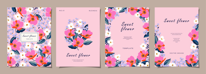ชื่อ	
Flower template set for poster, card, cover, label, banner in modern minimalist style and simple spring design templates with florals and plants.