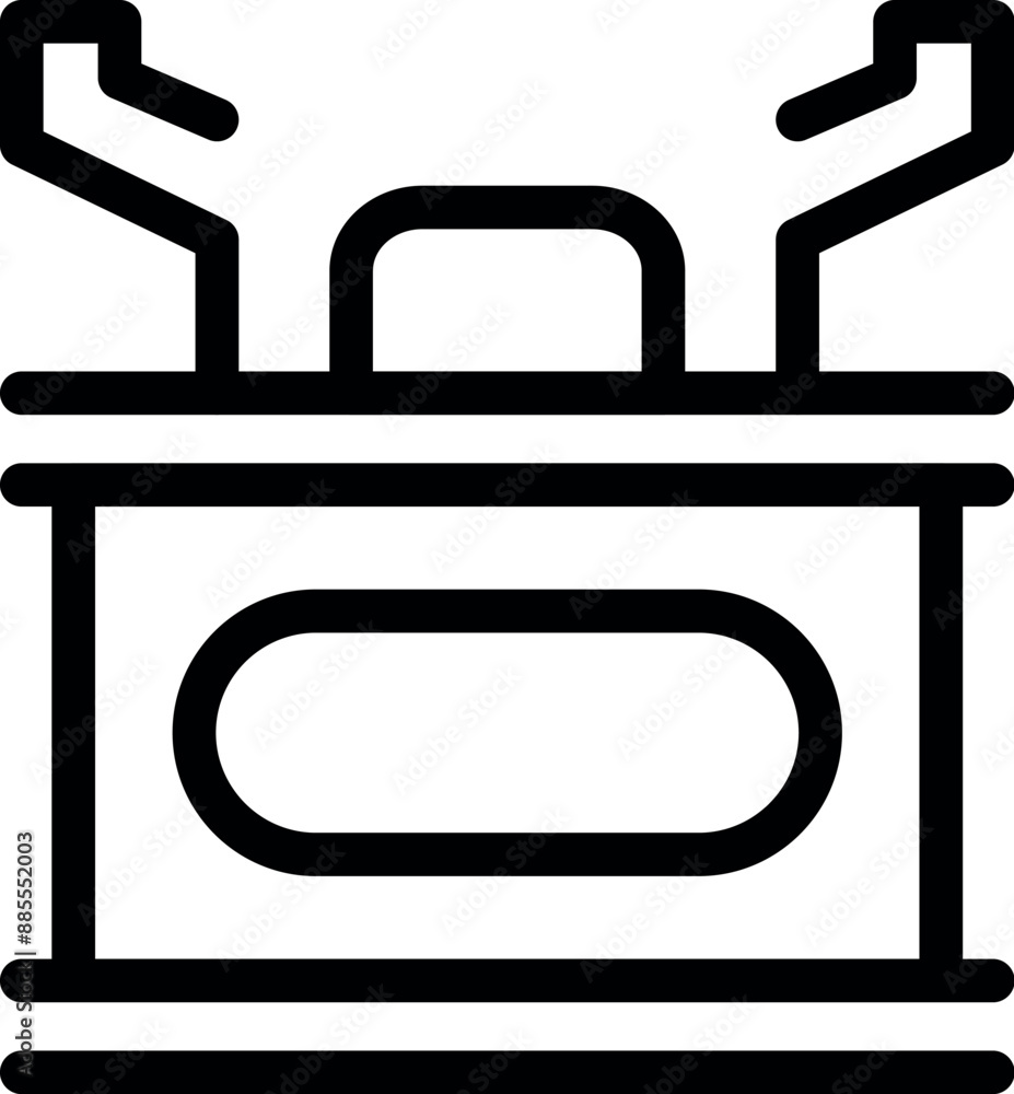 Poster line icon of an electrical transformer distributing electricity on a power grid