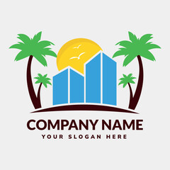 Obraz premium Simple logo design palm house with unique concept premium vector