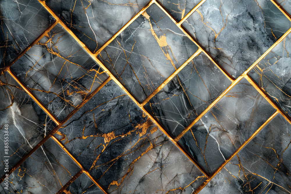 Poster thin gold lines creating a lattice pattern on a light gray marble texture,