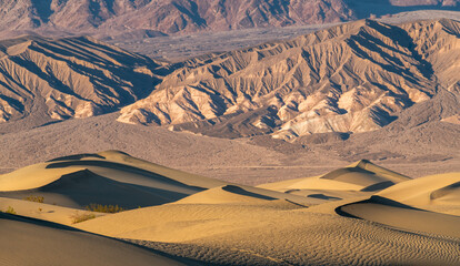A desert landscape with mountains in the background