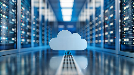 abstract cloud in a server room, visualization of cloud computing