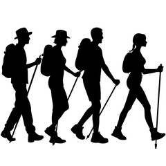 Mountain Hiking or Hiker Silhouettes Vector illustration
