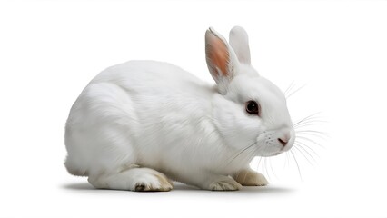 A white rabbit with black eyes on a white background