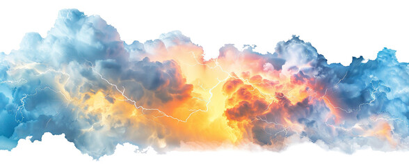 Blue and orange storm clouds with lightning, cut out