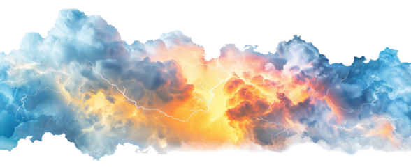 Blue and orange storm clouds with lightning, cut out