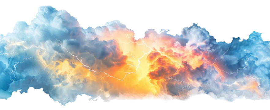 Blue and orange storm clouds with lightning, cut out