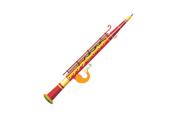 Illustration of Teen Guy Holding and Playing Bassoon Instrument with Musical Notes Floating Around