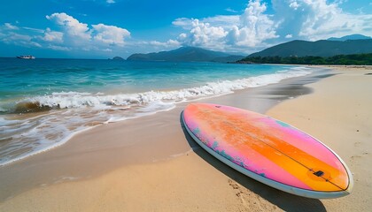 Surfboard on the sandy beach