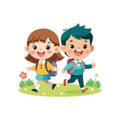 School kid going school happily