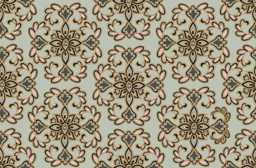 Obraz premium Flourish seamless pattern european retro interior decor style. Floral ornament with fantastic flowers and leaves.