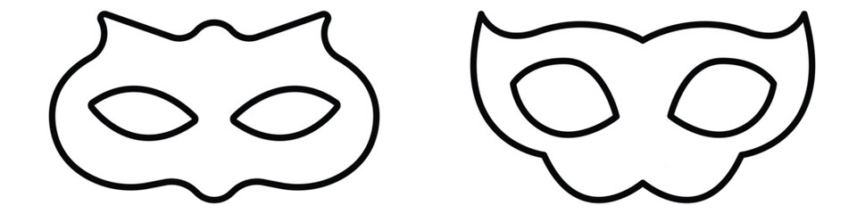 Superhero or thief mask with eye slits vector black icon set. Masquerade costume mask silhouette hidden villain or burgar face. Simple design carnival incognito party masque clip art illustration. eps