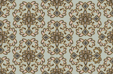 Flourish seamless pattern european retro interior decor style. Floral ornament with fantastic flowers and leaves.