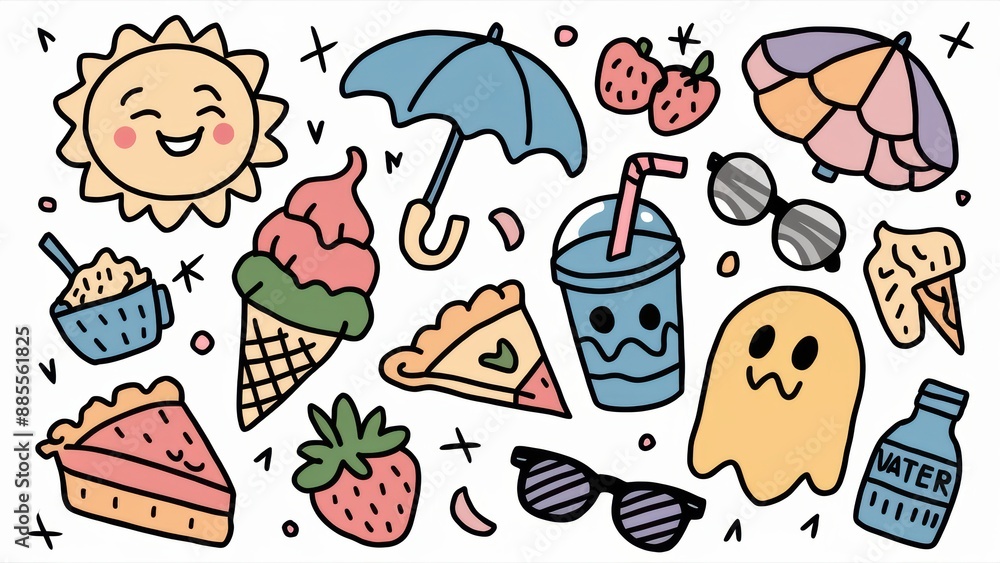 Aufkleber a drawing of various items that are on a white background, ai