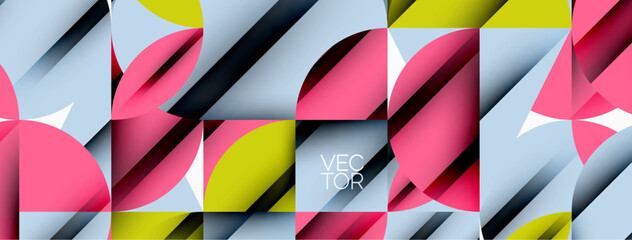 Circle, square and flower petal geometric background. Round shapes composition for wallpaper, banner, background or landing