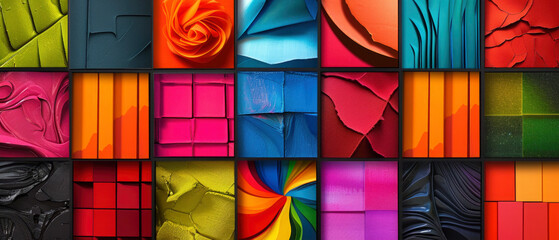Fototapeta premium Concept of colorful squares tiles design textures, mosaic of colorful art collection seamless pattern, color glass wall background