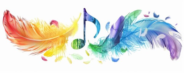 Fototapeta premium Music note made of rainbowcolored feathers, music note, colorful sound inspiration
