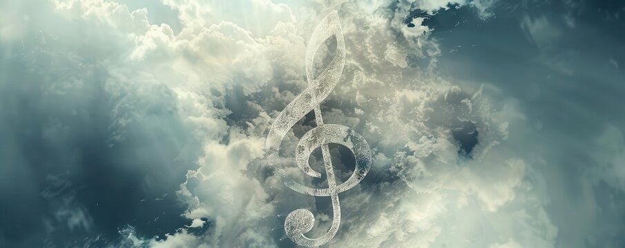 Music note created from swirling clouds, music note, airy melody