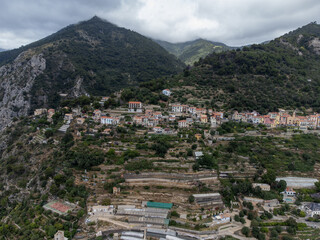 Aerial view on Italian Riviera from French-Italian border in Grimaldi village, Ventimiglia near...