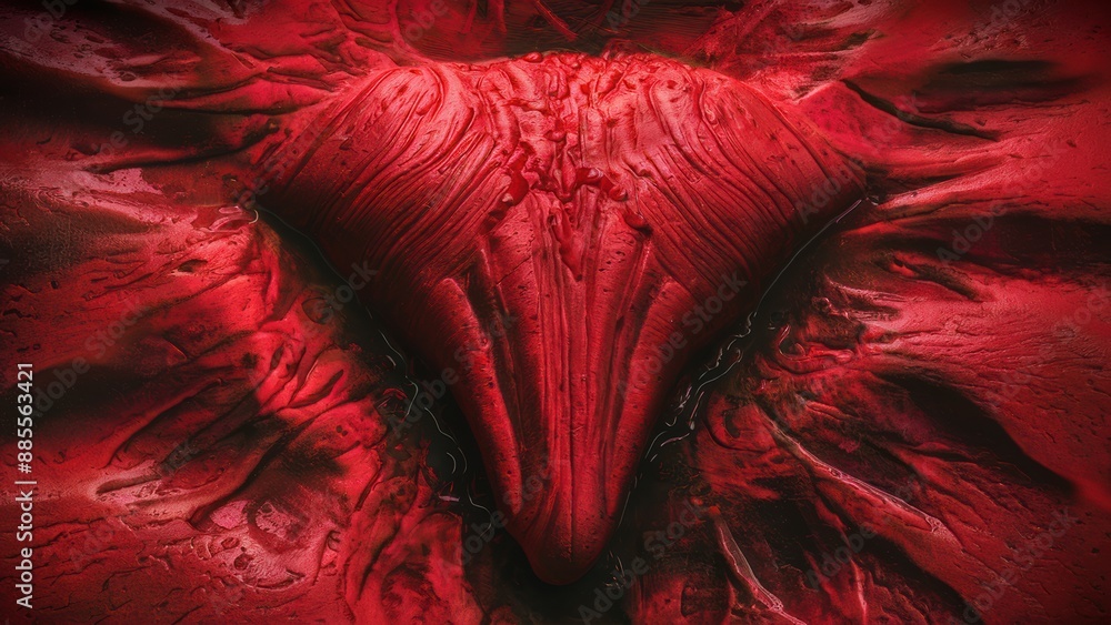 Poster a close up of a red heart shaped object with some liquid on it, ai