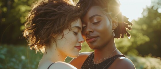 The affectionate relationship between multiethnic lesbian couple is showcased as they spend quality