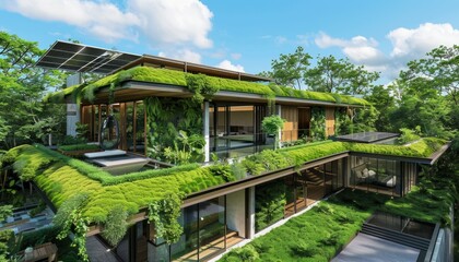 Sustainable living melds eco-consciousness, modern tech harmonious spaces