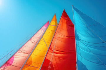 Fototapeta premium Colorful sails against a bright blue sky depicting a vibrant sailing concept
