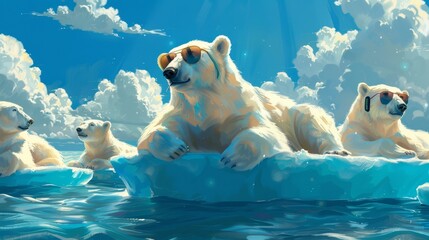 Obraz premium Chill Session in the Arctic: Polar Bears on Ice