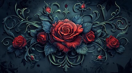 Fototapeta premium Surrealistic illustration of fantasy gothic rose ornament