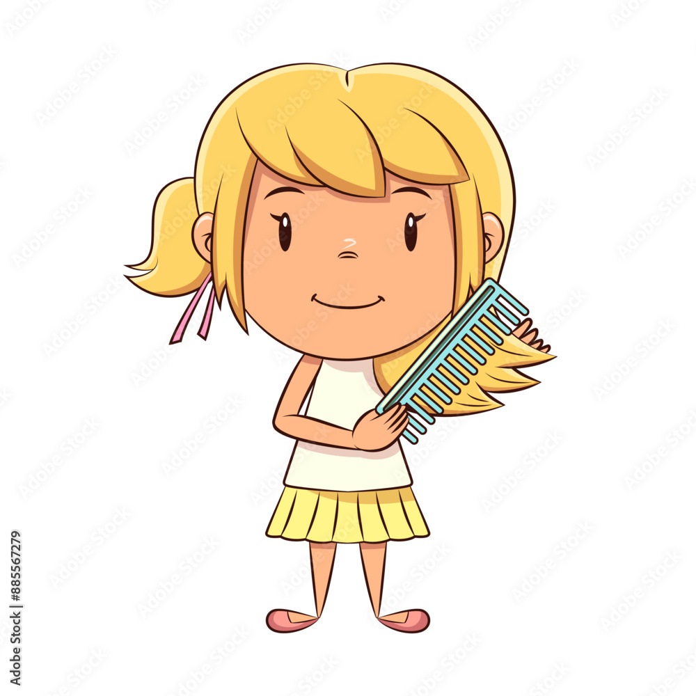 Sticker blonde girl combing her hair