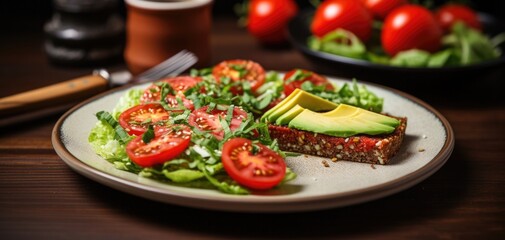 Delicious Combination - Slice of Pepperoni Pizza with Quinoa Salad, Avocado, and Tomatoes